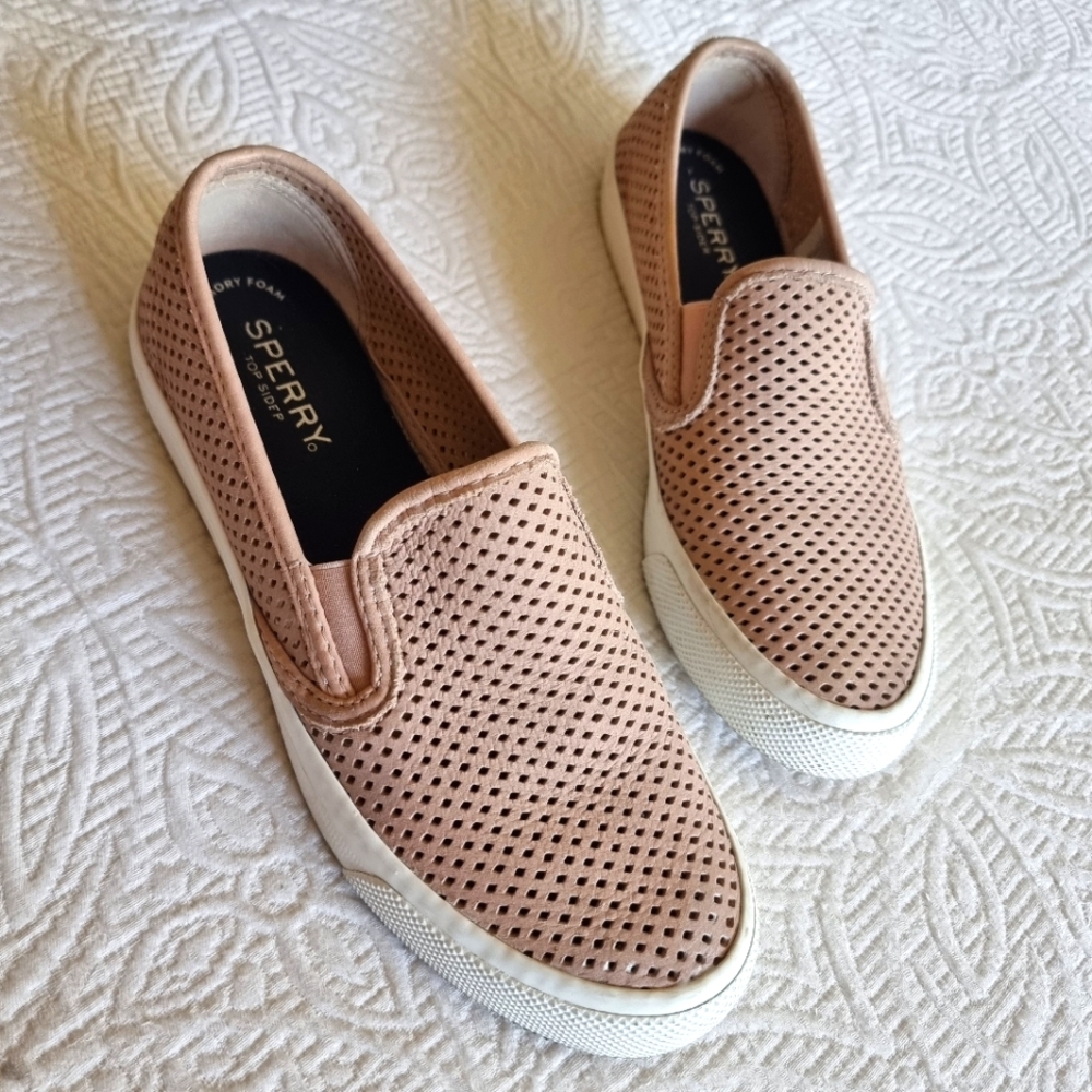 Sperry Seaside Microsuede Slip-On Sneakers Size 6.5 - Pink Blush Color